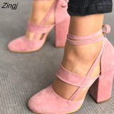 kamames Women Pumps Plus Size 35-43 Women Heels Chaussures Femme Gladiator Summer High Heels For Party Wedding Shoes Women Thick Heels 1028-1