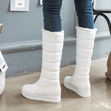 kamames Mid-Calf Boots Women Flat Heel Knee High Boots Winter Plus Warm Snow Boots Slip On Ladies Shoes White Black Pink