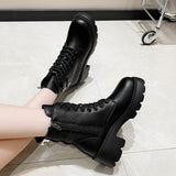 kamames Of Boots With Velvet Soft Leather And Thick Soles 2023 New British Style Women's Shoes Fall And Winter Style High-Heeled Short Boots Spot