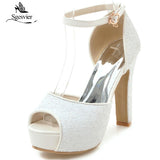 kamames SGESVIER Summer Thick Heels Women Sandals Ankle Strap Buckle Shoes Woman PeepToe Platform Wedding Party Shoes Size 31-43 OX363