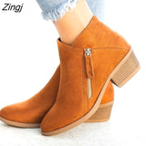 kamames Boots For Women Casual Shallow Slip-on Pointed Toe Low Heels Shoes Woman Big Size Pu Leather Zapatos De Mujer