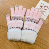 Plus Velvet Thickened Warm Gloves Winter Stretch Cute Deer Print Gloves Outdoor Cycling Touch Screen Coldproof Gloves Christmas Gift