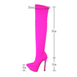 kamames Sexy Stiletto Women's Boots Stetch Fabric Platform Super High Heel Thigh Boots Pointed Toe Autumn Winter Lady Shoes