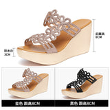 kamames Summer New Water Drill Slope Heel Sandals, High Heel Women's Shoes, Thick Soles, Waterproof Table, Large Size Fish Mouth Sandals, Word Slippers
