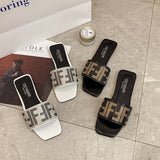 kamames kamames Women's Slippers With Square Head Of Water Drill Wear Large-Size Flat-Soled Women's Shoes Of 2023 Spring And Summer. 35-42