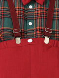 Boys' 2pcs Christmas Plaid Shirt & Suspender Pants Set - Perfect for Holidays, Birthdays, Weddings & More - Machine Washable