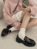 kamames Shoes Women Spring And Autumn 2024 New Thick-Soled Round-Head French Vintage British Style Small Leather Shoes With Metal Buckle Single Shoes