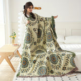 1pc Cotton Multi-layer Gauze Throw Blanket With Tassel Flower And Leaf Pattern Sofa Towel Blanket Air Conditioning Blanket Summer Cooling Quilt Towel Double-sided Available Multi-function Blanket, Machine Washed, And Reusable