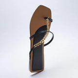 kamames ZAR Brand 2022 New Summer Slippers Women Luxury Fashion Square Toe Metal Chain Flat-Heeled Sandals Woman Shoes Plus Size 41