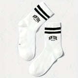 5pcs Boys' Trendy Striped & Letter Print Crew Socks - Breathable, Comfort Fit for All Seasons