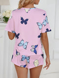 Butterflies in Bloom - Womens Short Sleeve Round Neck Pajama Set with Shorts, Soft Sleepwear & Loungewear for Effortless Comfort