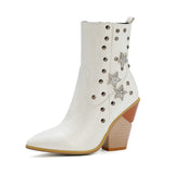 kamames Stone Print Zipper Ankle Boots Women Wedges High Heels Western Boots Pointed Toe Crystal Autumn Winter Woman Shoes