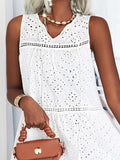 kamames Tank Mini Dress Women Sleeveless Hollow Out Dress Female Casual Loose Summer Dress Ladies Fashion V Neck Lace Up Dress