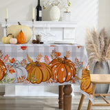 Autumn Pumpkin and Maple Leaf Print Tablecloth - 100% Polyester, Machine Made, Reunion, Thanksgiving, General Fit - 1 Piece