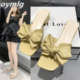 kamames female fairy style bow 2022 summer new casual square head outer wear thick heel sandals women shoes sandals pumps