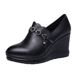 kamames Autumn And Winter Slope High Heel Waterproof Platform Deep Tip Single Shoes Women's Plush Black Large Size 40-43 Women's Shoes