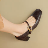 kamames 2024 New Silver Square-Headed Mary Jane Shoes With Thick Heels And Single Shoes With Shallow Mouth Buckle High-Heeled Shoes