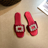 kamames Square Buckle Sandals Slippers Women Wear 2024 Summer New Women's Shoes Network Celebrities Popular Style Fairy Style Semi-Slippers