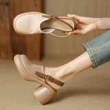 kamames kamames Cake Platform Hollow Sandals Women 2024 Summer Thick With Round Head A Word Buckle Back Empty Roman Women's Shoes