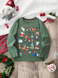 Christmas Elements Print Boy's T-shirt, Kids Casual Long Sleeve Crew Neck Comfy Holiday Clothes For Autumn Winter