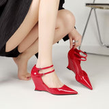 kamames kamames Spring / Summer Runway Show New Wedge Pointed Red High-Heeled Shoes Female Patent Leather Sexy Baotou Personality Sandals Women