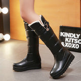 kamames Winter Women Boots Warm Plush Sonw Boots Platform Flat Heel Knee High Boots Slip On Female Shoes Black White Red