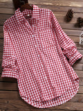 Plus Size Womens Lapel Collar Plaid Gingham Print Casual Long Sleeve Shirt - Soft Non-Stretch Polyester Fabric, Woven Construction, Perfect for Spring and Fall Seasons