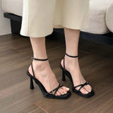 kamames Summer Pointed Shallow Mouth Thin Heel Sandals Women's French Temperament Baotou Cross Belt Buckle Apricot High Heel Single Shoes