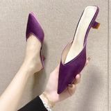 kamames kamames Half Support Shoes Women 2023 Summer New Large Size Tip Thin Heel Shallow Cloth Mueller Shoes Middle Heel Slippers