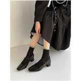 kamames Maillard Square Head Mary Jane Shoes 2024 Early Spring New Thick Heel One-Word Buckle Single Boot Vintage Women's Shoes
