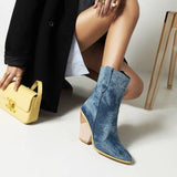 kamames Faux Leather Cowboy Ankle Boots Women's Wedges and High Heels Western Cowgirl Boots Women Boots Platform Shoes