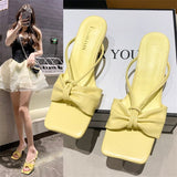 kamames spring and summer new square head back empty fashion casual women's shoes bow stiletto high heel comfortable slippers