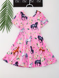 Charming Pony Sleeveless Summer Dress - Crew Neck, Breathable Fabric for Casual & Party Wear, Ideal Gift for Girls