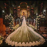 kamames White Ivory 5 Meters Long Lace Wedding Veil One Layer Tulle Bridal Veil with Comb Wedding Accessories Veu De Noiva WED VEIL