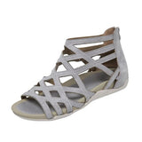 kamames Summer Shoe of Women Round Toe Hollow Wedges Sandals Casual Closed Toe Flat Rome Sandals Plus Size 43 Leopard Sandals