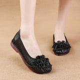 kamames Layer Cowhide Summer New Soft Bottom Beef Tendon Bottom Women's Shoes Ethnic Wind Flower Leather Single Shoes Middle-Aged And Elderly Mother Shoes