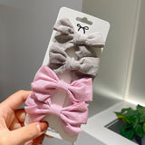 4 Pcs/set Cotton Linen Leopard Print Hair Bows With Clip For Girls Plaid Hair Clips Barrettes Hairpins Headwear Hair Accessories