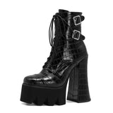 kamames Style Women Boots 15cm Super High Heel Women Ankle Boots Fashion Platform Square Heel Zip Boots Autumn Winter Woman Shoes