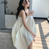 kamames Dress Women Holiday French Solid Mid-calf Simple Elegant High Waist Beach Feminino Vestidos All-match Prevalent Chic