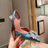 European and American 2021 Summer New Pointed High Heel Women's Shoes SUNFLOWER Drill Buckle Closed Toe Wine Cup Heel Sandals