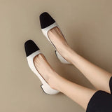 kamames kamames Color Small Fragrant Wind Square Head Thick Heel Single Shoes Female Spring And Autumn 2024 French Medium Heel Shallow Mouth Ladle Shoes French High-Heeled Shoes