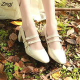 kamames Patent Leather Women Pumps Retro Thick High-heeled Female Pumps Square Heels Scalp Vintage Women Mary Jane Shoes