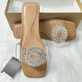 kamames ZARZ Woman 2022 Shoes Flat Summer Rhinestones Transparent PVC Square Toe Sexy Outer Wear Muller Sandals And Slippers Women Plus