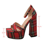 kamames INS Gingham Women Sandals Fashion Platform Square High Heels Sandals Luxury Brand Punk Female Shoes Size 34-43