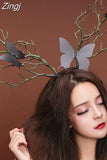 kamames Gothic Antler Butterfly Headdress Deer Horn Tree Branches Headband Jewelry Vintage Wedding Cosplay Halloween Accessories