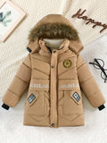 Boy's Mid-length Padded Jacket, Long Sleeve Coat With Hat And Pockets, For Autumn And Winter Outdoor Activities