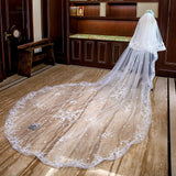 kamames Long Wedding Veils With Comb Two Layers Appliques Bride Veil Lace Edge Tulle Veils Accessories 3m*4m