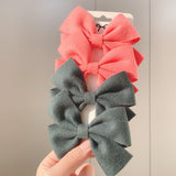 4Pcs/set Solid Colors Cotton Hair Bows With Clip For Cute Girls Hair Clips Handmade Hairpins Barrettes Kids Hair Accessories