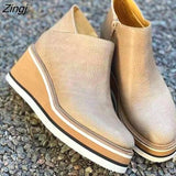 kamames Size New Winter Wedges Women Boots Comfortable Ankle Boots Shoes Round Toe 4cm Heel Lace Up and Zip Thicken Botas De Mujer