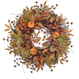 21.6" Classic Autumn Wreath for Front Door - Artificial Pumpkin, Maple Leaves & Berries with Faux Pinecones - Perfect for Halloween & Thanksgiving Decor